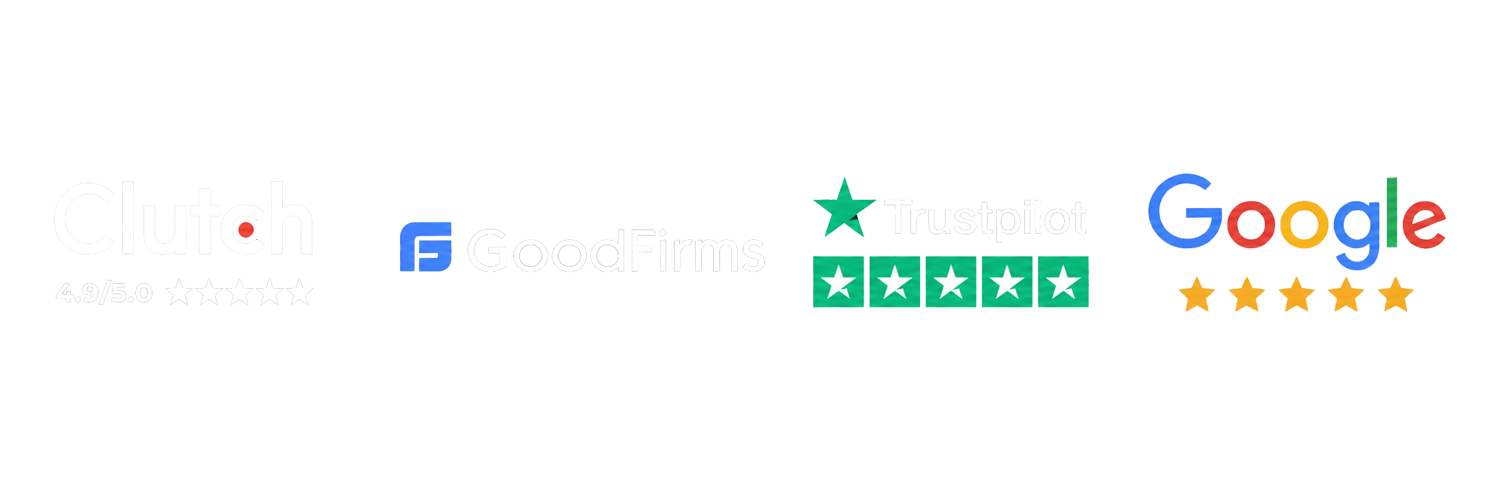 Clutch · GoodFirms · Trustpilot · Google ratings